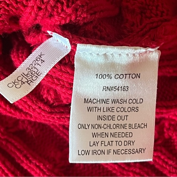 Calvin Klein 100%Cotton red cable knit cardigan sweater, buttondown size L - Picture 9 of 9